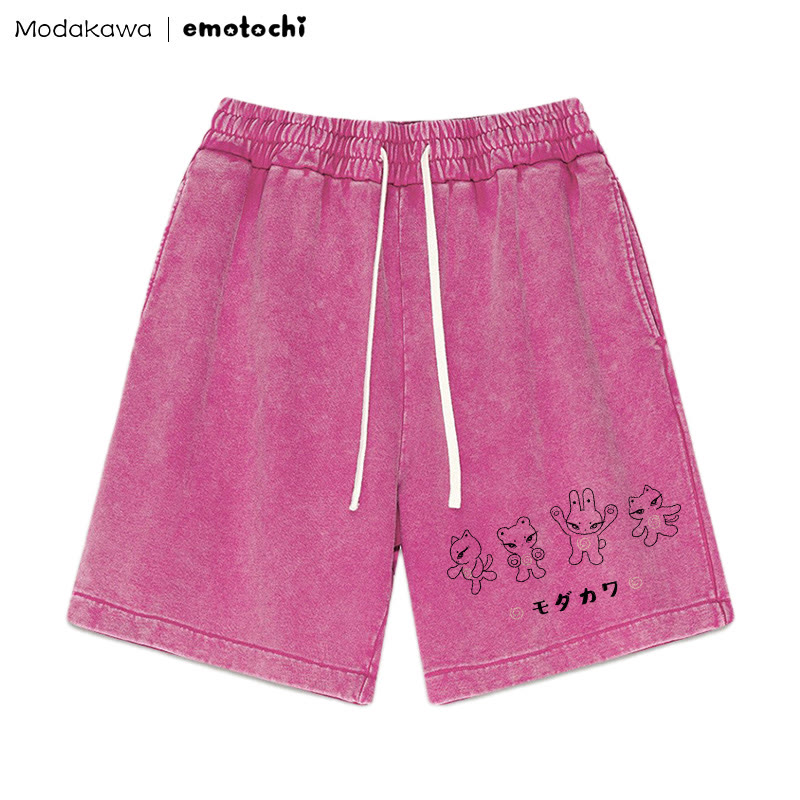 MODAKAWA X emotochi Kitty Graphic Vintage Washed Shorts - Rose Red - 3XL - image 5