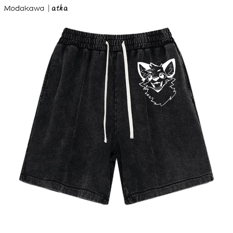 MODAKAWA X atka Fox Print Vintage Washed Shorts - Black - 3XL - image 4