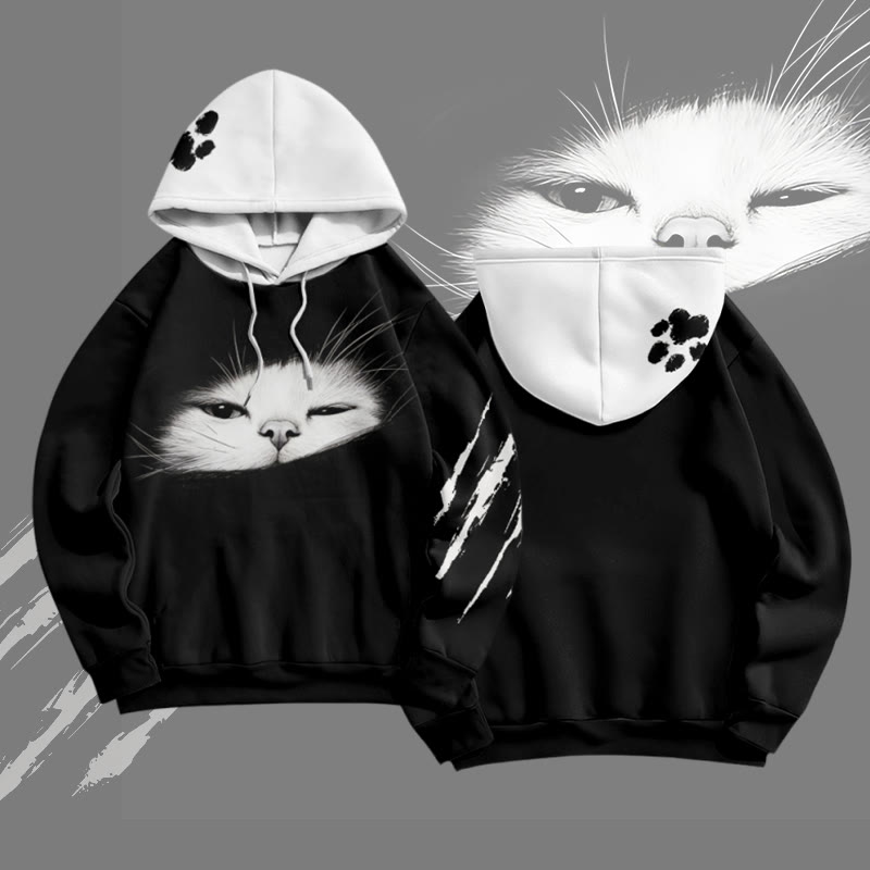 Cat Face Graphic Modakawa Pullover Hoodie - image 3