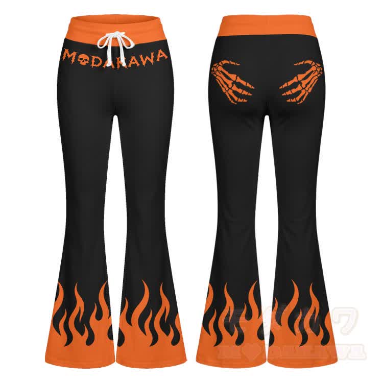 Skull Hand Graphic Crop Tank Sport Top Flare Pants Modakawa Matching Outfit - Orange Pants - 2XL - image 9