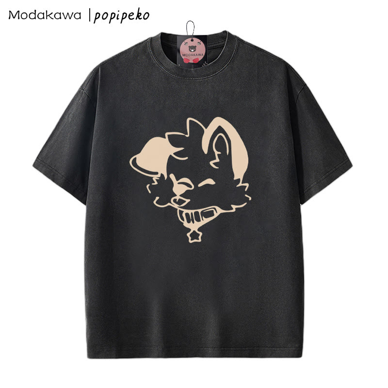 MODAKAWA X popipeko Puppy Graphic Unisex Vintage Washed T-Shirt - Black - 2XL - image 6