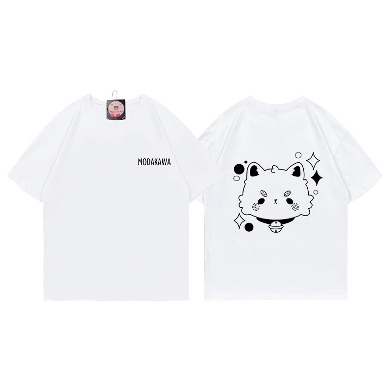 Girlfriend Boyfriend Kitty Print 100% Cotton Modakawa T-shirt - White - 5XL - image 5