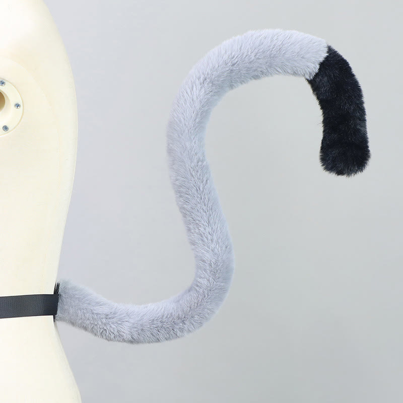 Halloween Furry Bow Animal Ears Headband and Tail - Gray & Black Cat Tail - One Size - image 36