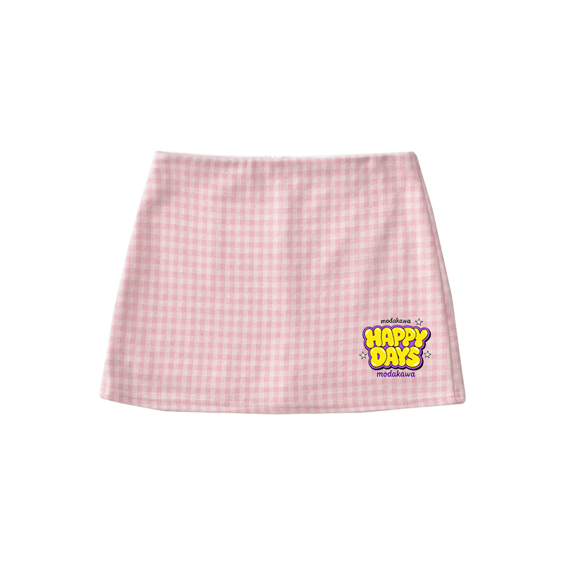 HAPPY DAYS Graphic Modakawa High Waist Gingham A-Line Mini Skirt - Pink - M - image 4