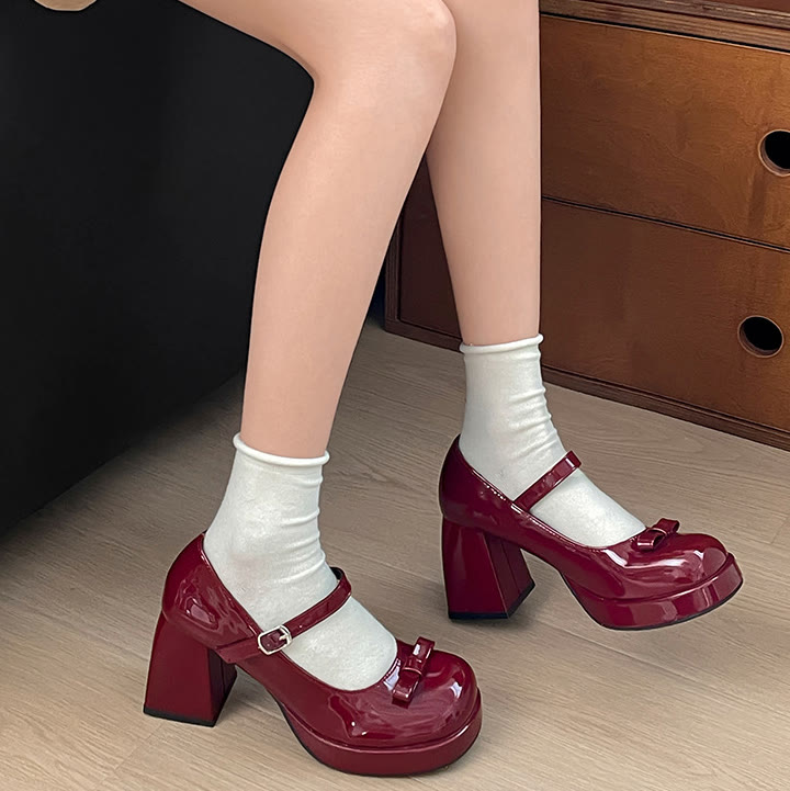 Vintage Chunky Heel Lolita Shoes - Burgundy - 40 - image 11