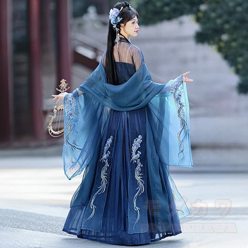 Vintage Sheer Sleeve Top Embroidered Dress Flowing Shawl Waist Chain Matching Outfit - image 9