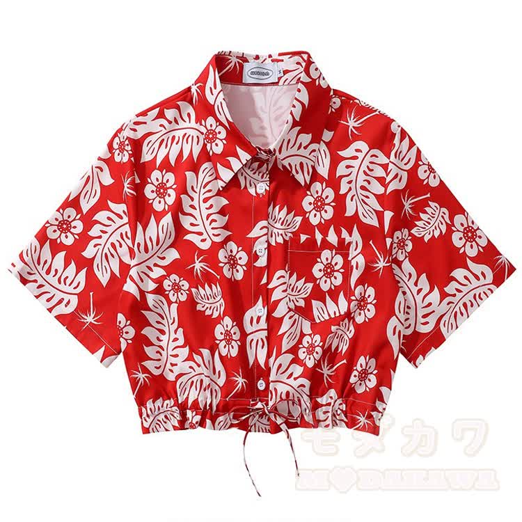 Vintage Print Short Sleeve Button-Up Shirt - Multicolor G - L - image 8