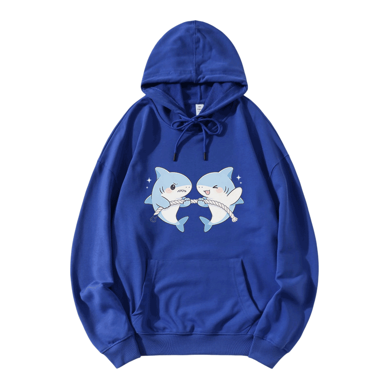 Cute Shark Game Graphic Modakawa Loose Cotton-Blend Hoodie - Blue - 5XL - image 7