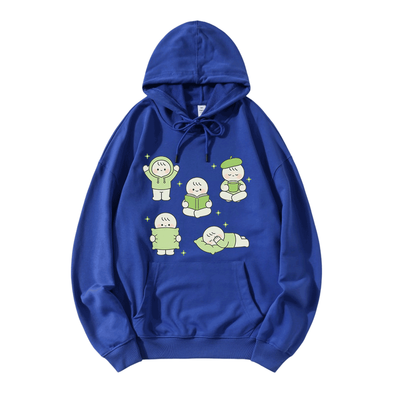 Cute Little Character Graphic Modakawa Loose Cotton-Blend Hoodie - Blue - 5XL - image 7