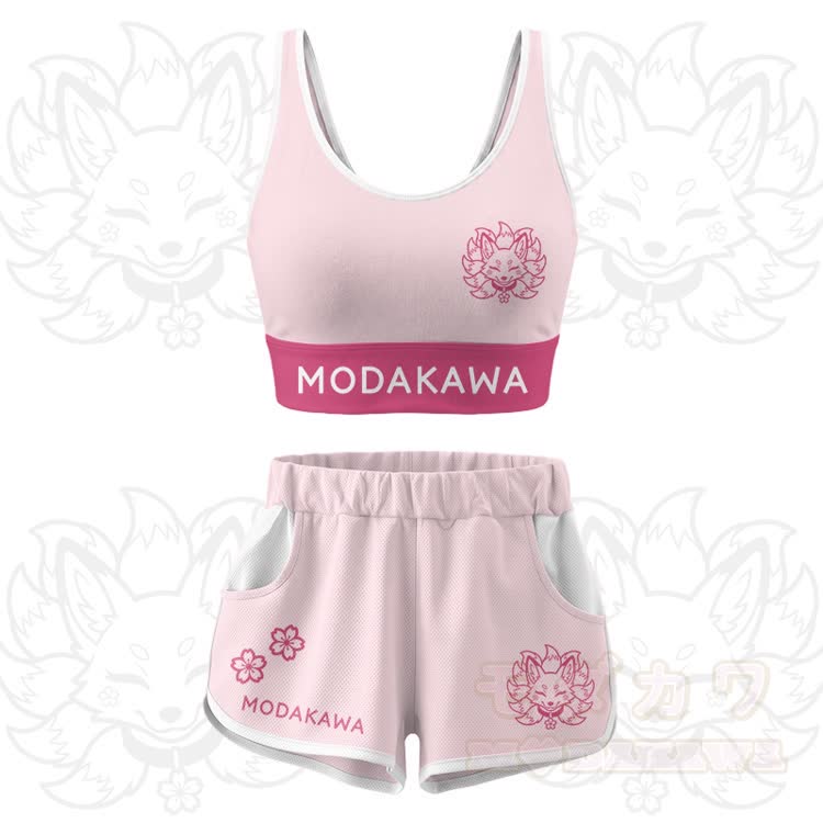 Nine Tailed Fox Graphic Crop Tank Sport Top Shorts Modakawa Matching Outfit - Pink Set - 5XL - image 12