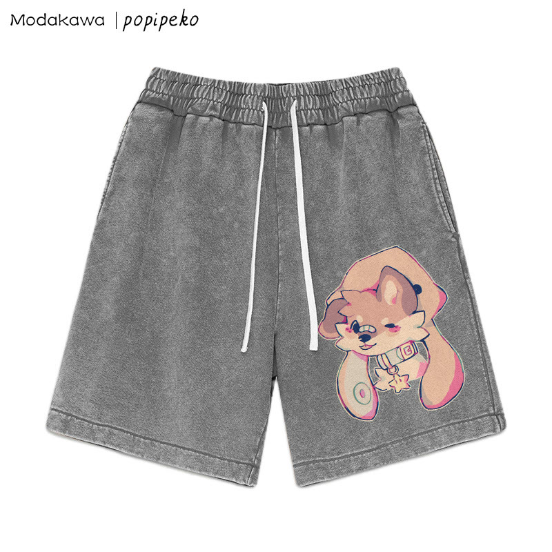 MODAKAWA X popipeko Puppy Print Vintage Washed Shorts - Grey - 3XL - image 4