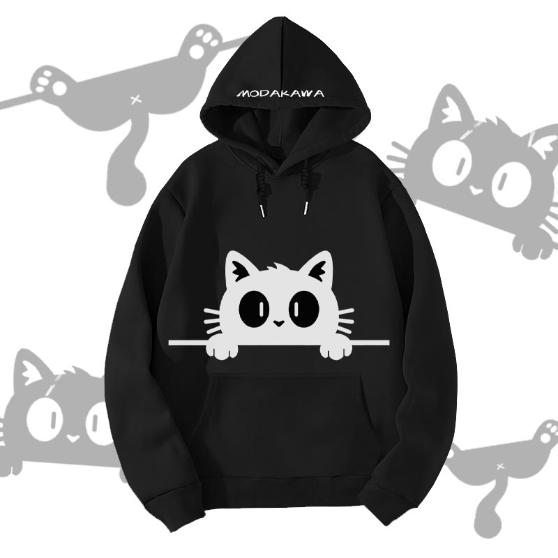 MODAKAWA Funny Black Cat Graphic All Over Print Pullover Hoodie - Black - 5XL - image 4