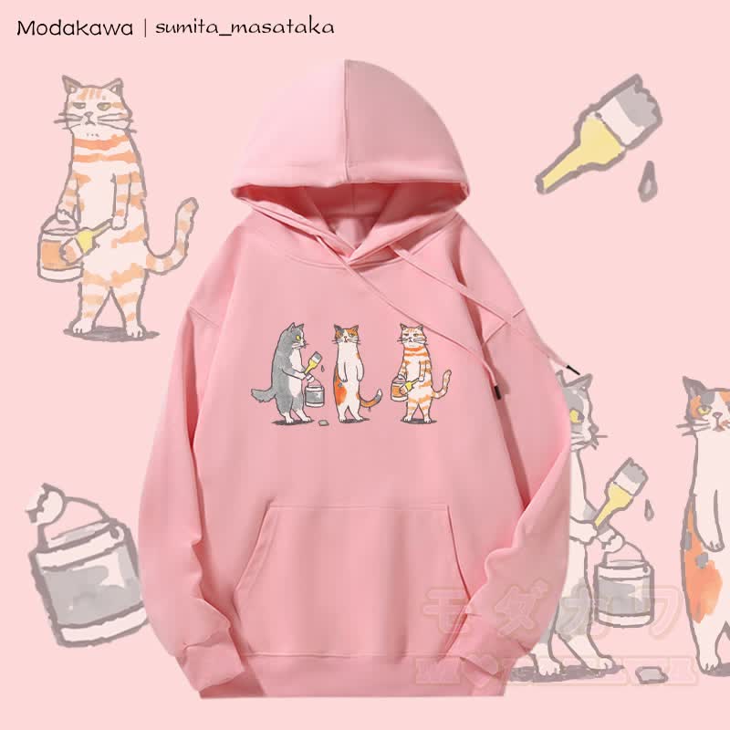MODAKAWA X sumita_masataka Cat Painter Graphic Fleece Lined Hoodie - Pink - 5XL - image 3