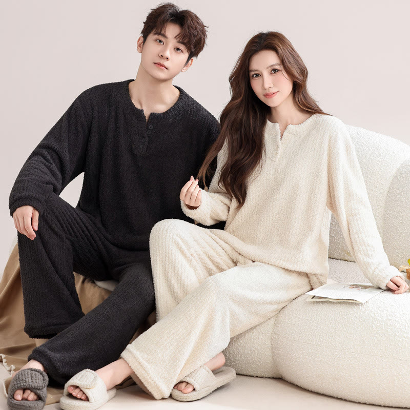 Christmas Coral Fleece Couple Pajamas - Black White - Men:3XL - image 7