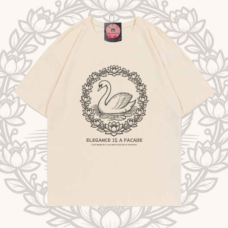 Elegant Swan Graphic Modakawa 100% Cotton T-shirt - Apricot - 5XL - image 3