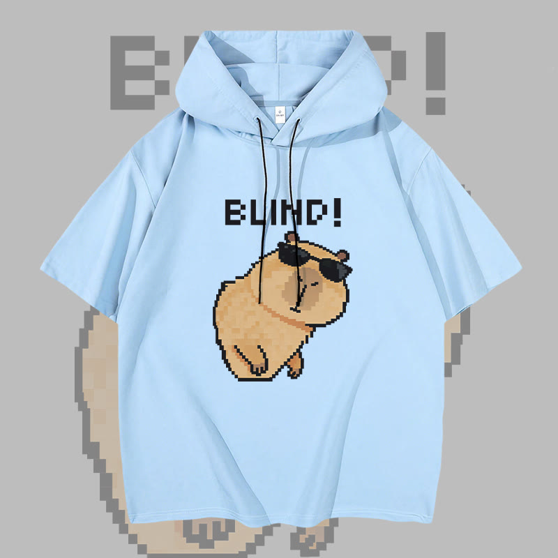 BLIND Capybara Graphic Modakawa Short Sleeve Hoodie - Sky Blue - 3XL - image 3
