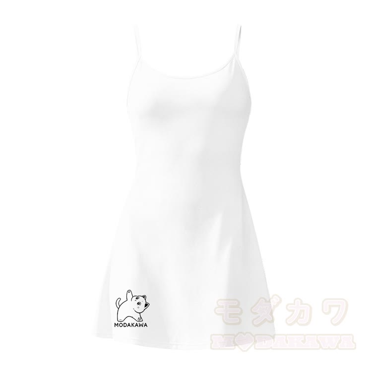 Exercising Kitty Graphic Modakawa Gradient Sleeveless Workout Tennis Dress with Hidden Pocket Shorts - White - 2XL - image 7
