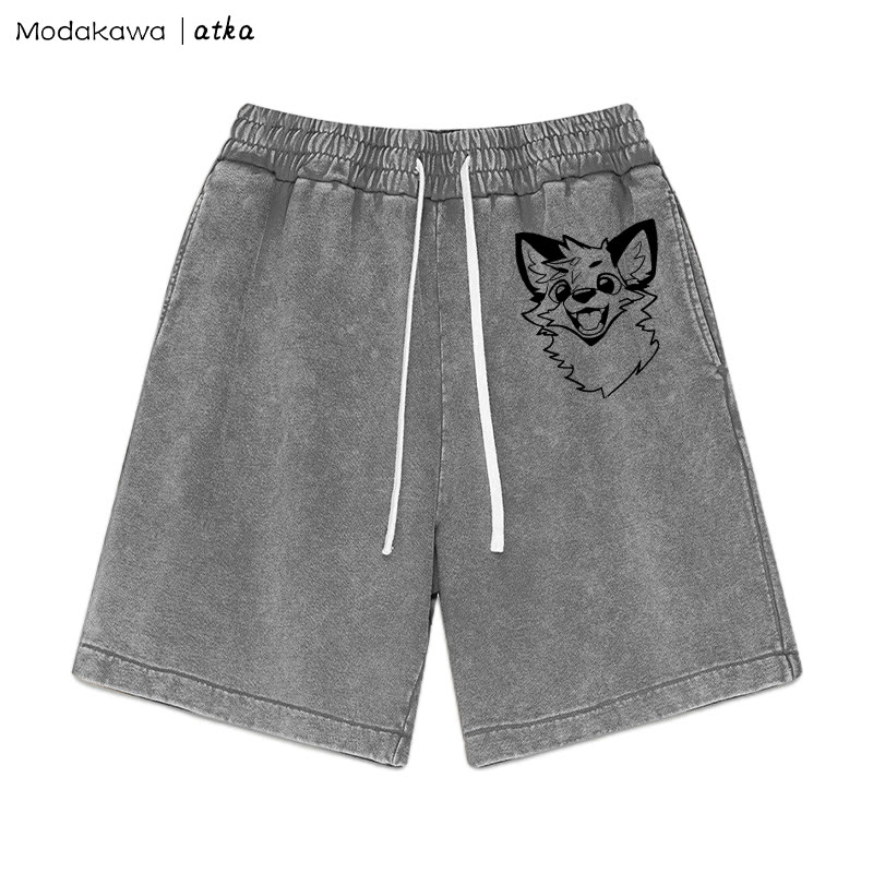 MODAKAWA X atka Fox Print Vintage Washed Shorts - Grey - 3XL - image 3