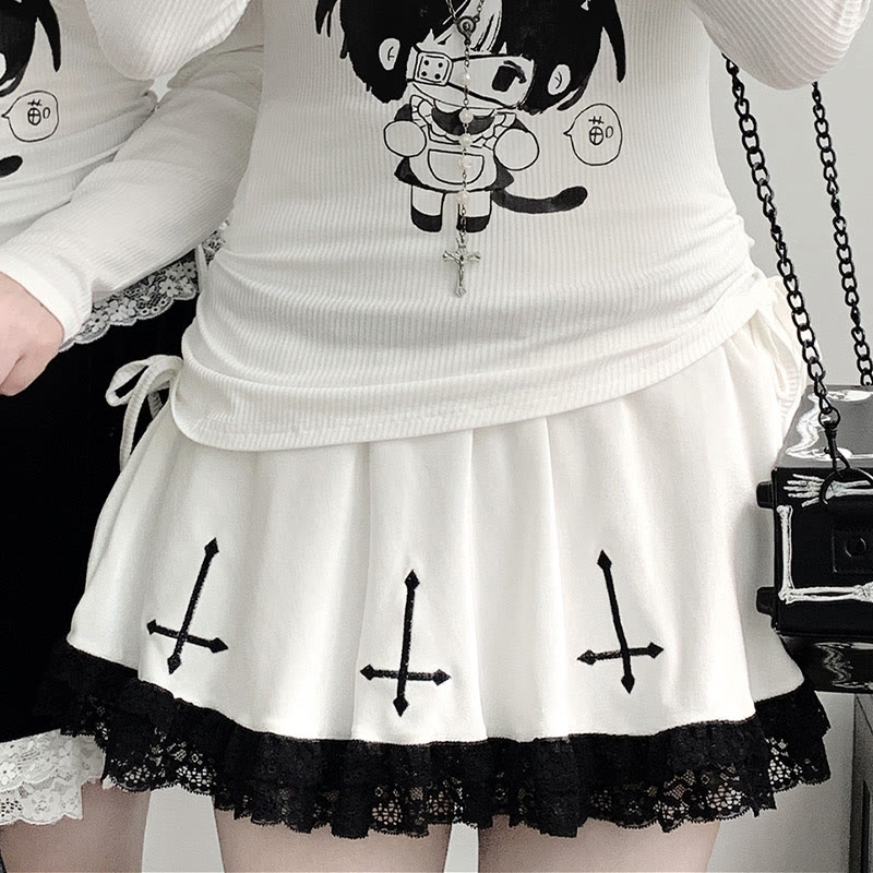 Lace Cross Flounce Skirt - White - One Size - image 2