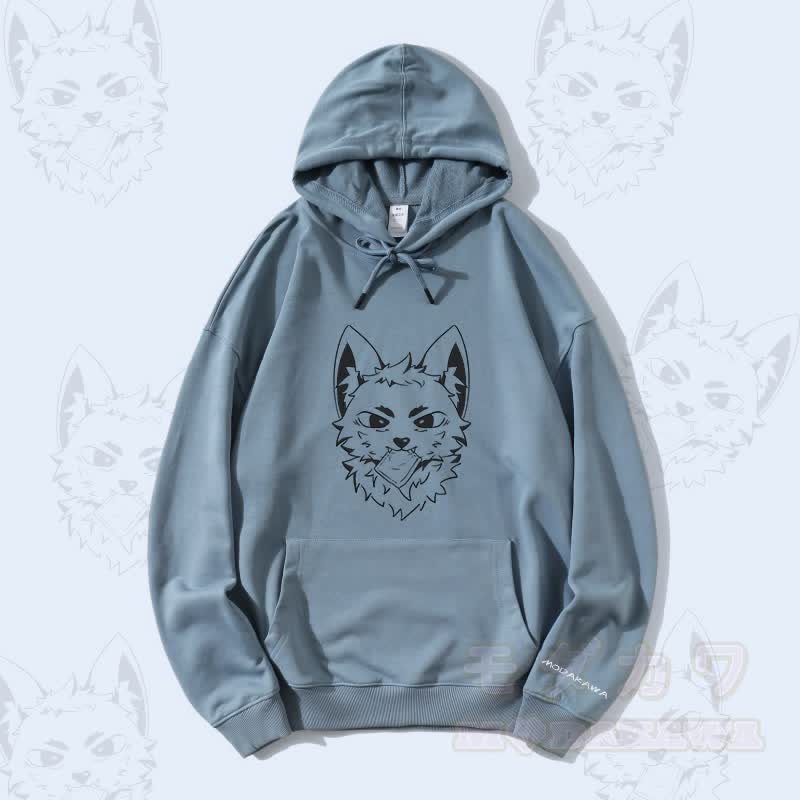 MODAKAWA Silver Fox Graphic Streetwear Pullover Hoodie - Dusty Blue - 5XL - image 3