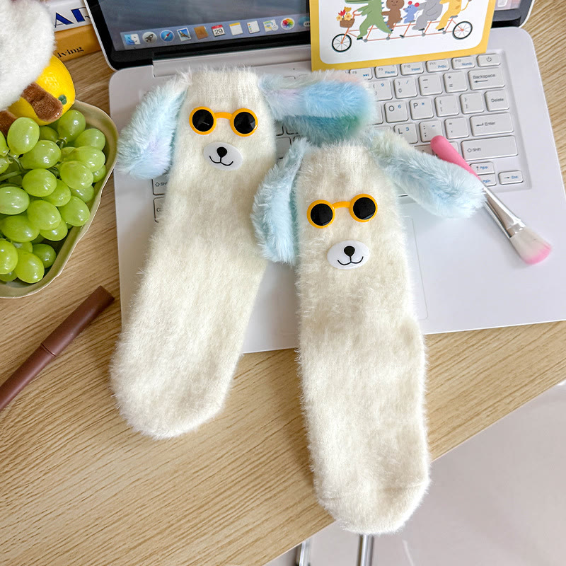 Cute Puppy Fleece-Lined Sleep Socks - Blue - One Size - image 8