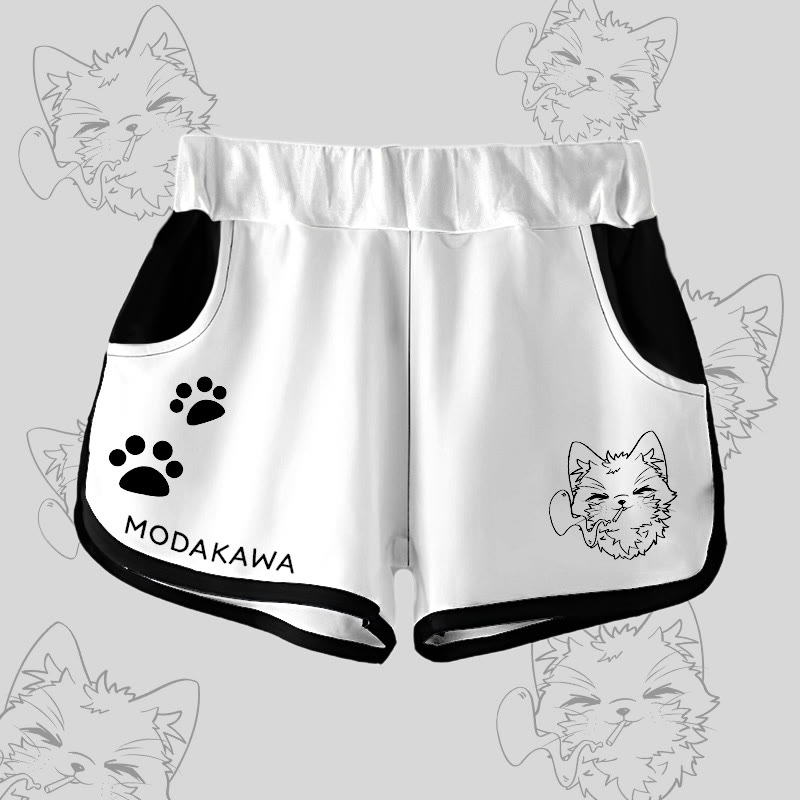 MODAKAWA Gradient Smoking Cat Graphic Shorts - White - 5XL - image 3
