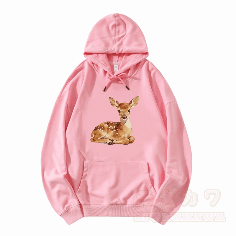 Cute Baby Deer Graphic Modakawa Loose Cotton-Blend Hoodie - Pink - 5XL - image 4
