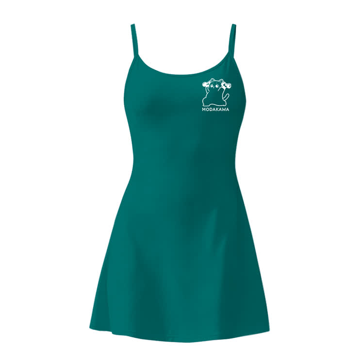 Minimal Kitty Graphic Modakawa Gradient Sleeveless Workout Tennis Dress with Hidden Pocket Shorts - Green - 2XL - image 5