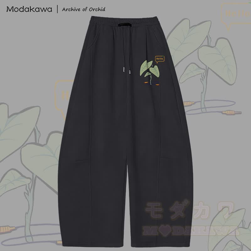 MODAKAWA X Archive of Orchid HELLO Plant Graphic Wide Leg Pants - Black - 5XL - image 4