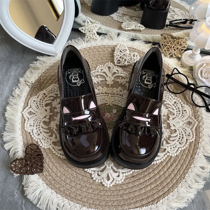 Preppy Cat Paw Lolita Leather Shoes - Brown Glossy - 40 - image 6