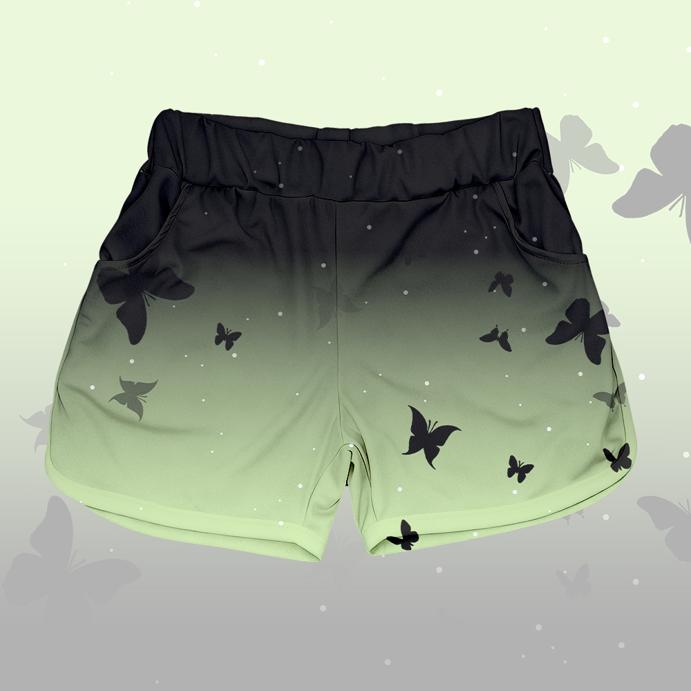 Butterfly Graphic 100% Cotton T-shirt Gradient Shorts Modakawa Matching Outfit - Green & Black Shorts - 5XL - image 6