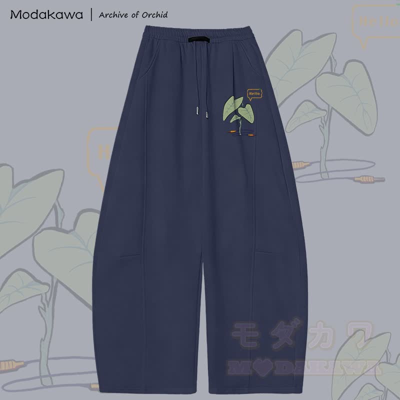 MODAKAWA X Archive of Orchid HELLO Plant Graphic Wide Leg Pants - Purplish Blue - 5XL - image 5