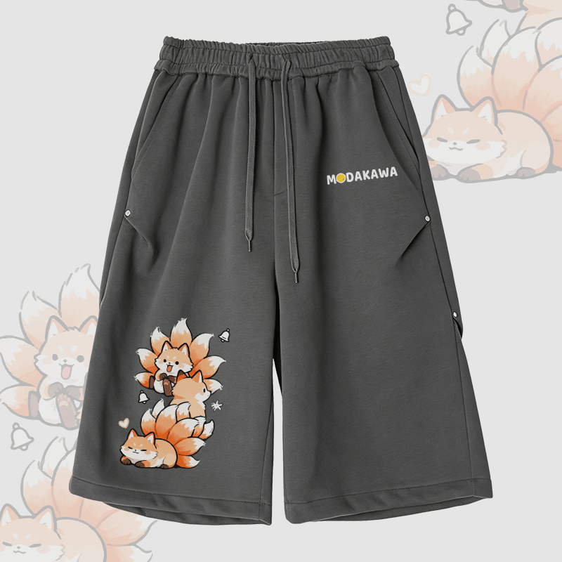 Nine-Tailed Fox Graphic Modakawa Wide Leg Cropped Pants - Dark Grey - 2XL - image 5