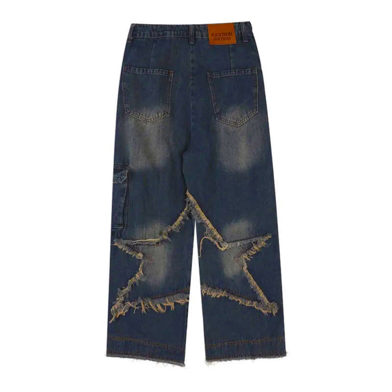 Vintage Star Pattern Loose Denim Pants - image 10