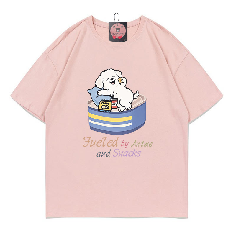 FUELED BY ANIME AND SNACKS Puppy Print 100% Cotton Modakawa T-shirt - Pink - 5XL - image 3