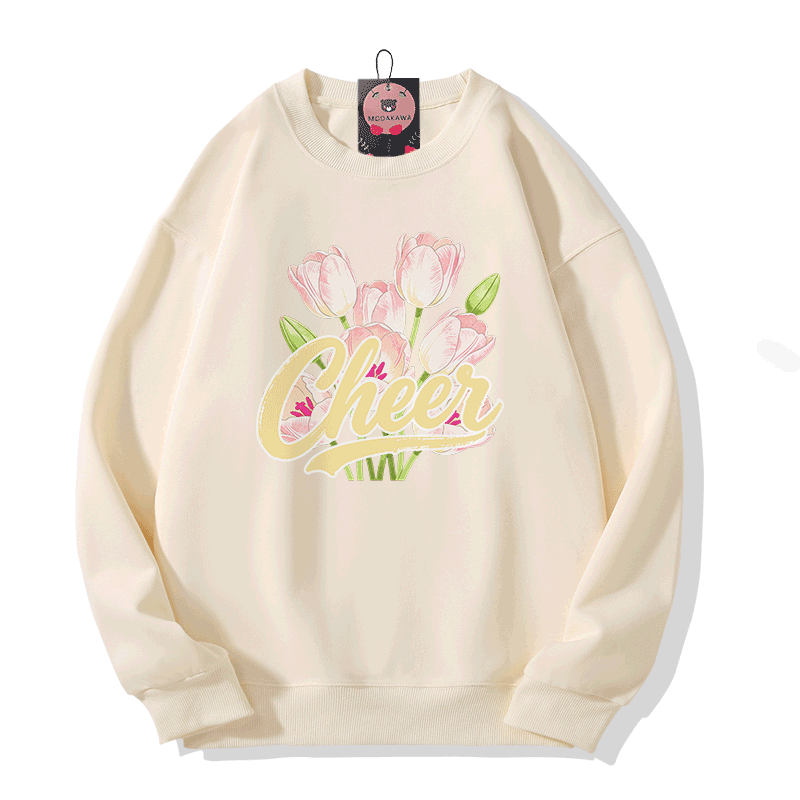 CHEER Tulips Graphic Modakawa Sweatshirt - Beige - 5XL - image 5
