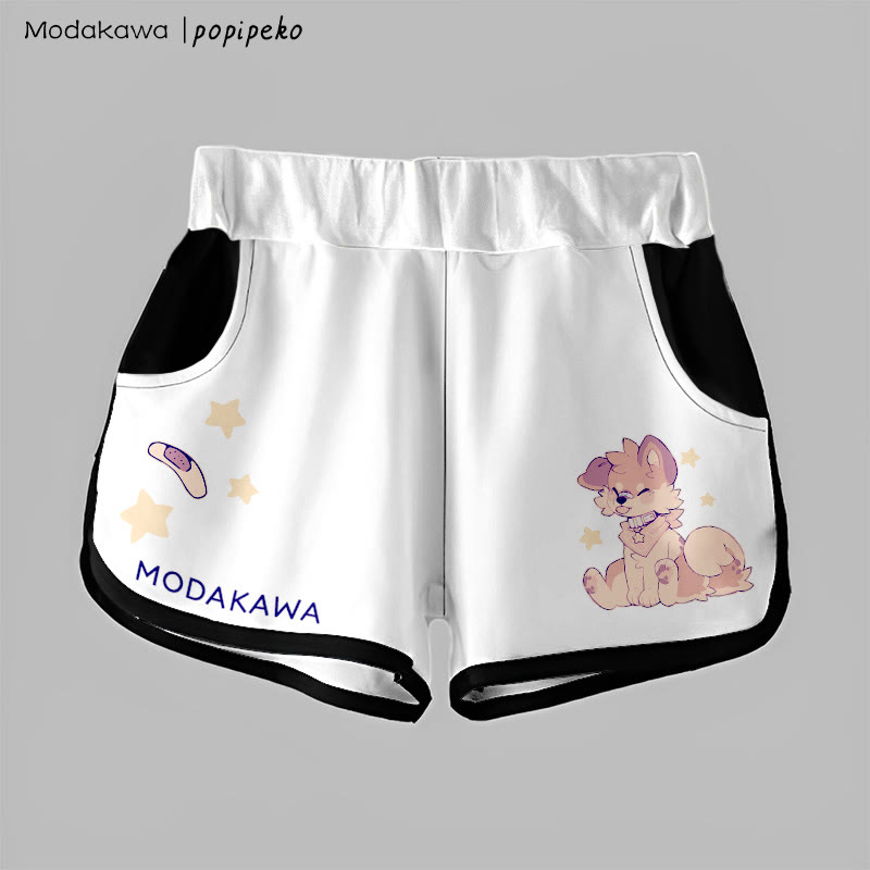 MODAKAWA X popipeko Gradient Tongue-out Puppy Graphic Shorts - White - 5XL - image 6
