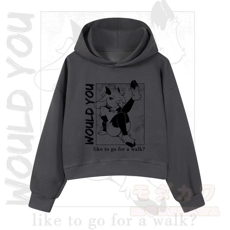MODAKAWA X zarckets WOULD YOU Fox Graphic Cropped Cotton Hoodie - Dark Grey - 3XL - image 6