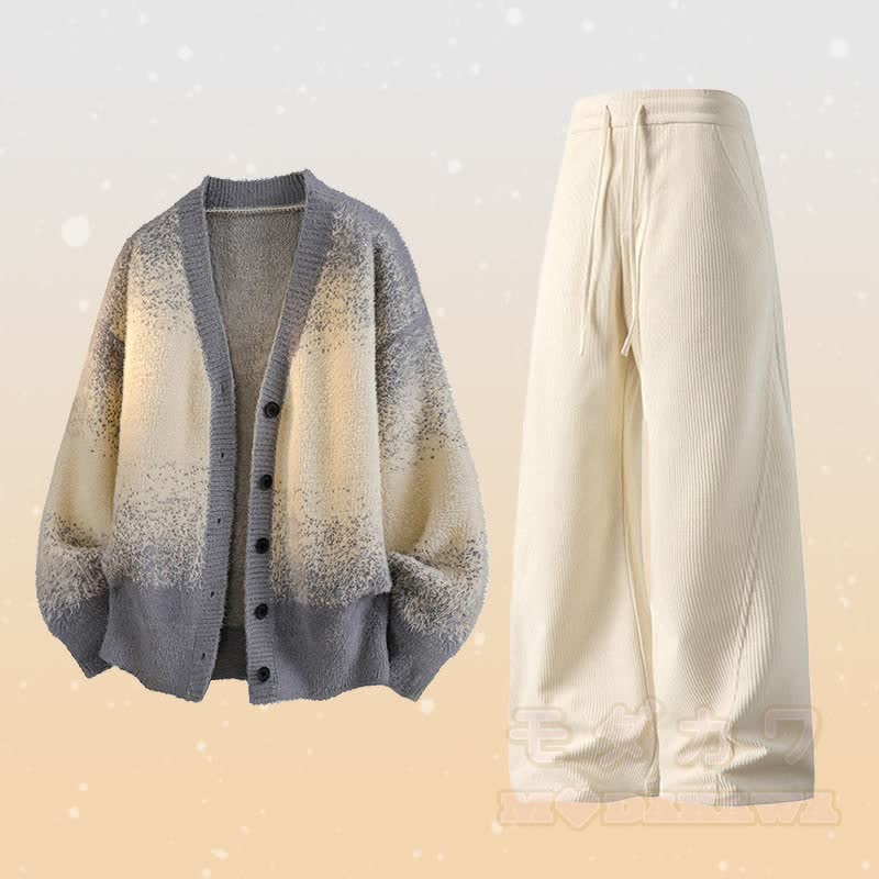 Gradient Knit Cardigan Sweater Pocket Pants Two Pieces - Set D - 3XL - image 4