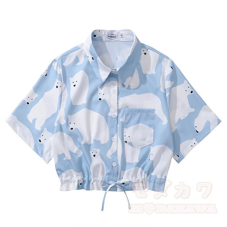 Animal Print Short Sleeve Button-Up Shirt - Multicolor Q - L - image 18