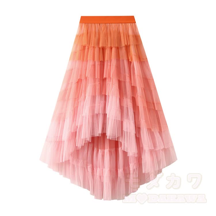 Modakawa Off Shoulder Top & Layered Mesh Maxi Skirt - Gradient Orange Skirt - One Size - image 12