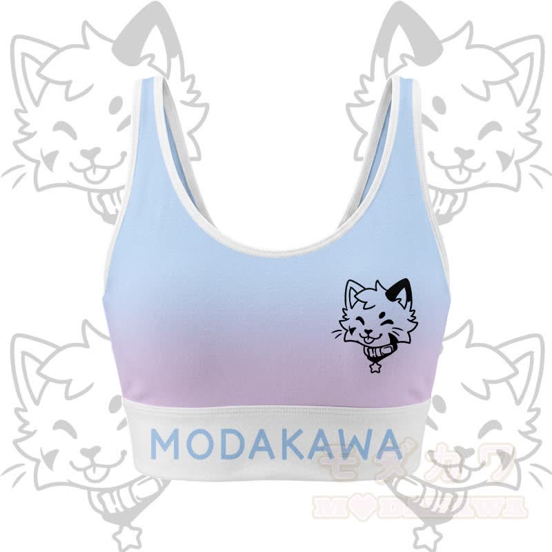MODAKAWA X popipeko Kitty Graphic Crop Tank Sport Top Skirt Matching Outfit - Blue & Purple Top - 2XL - image 4