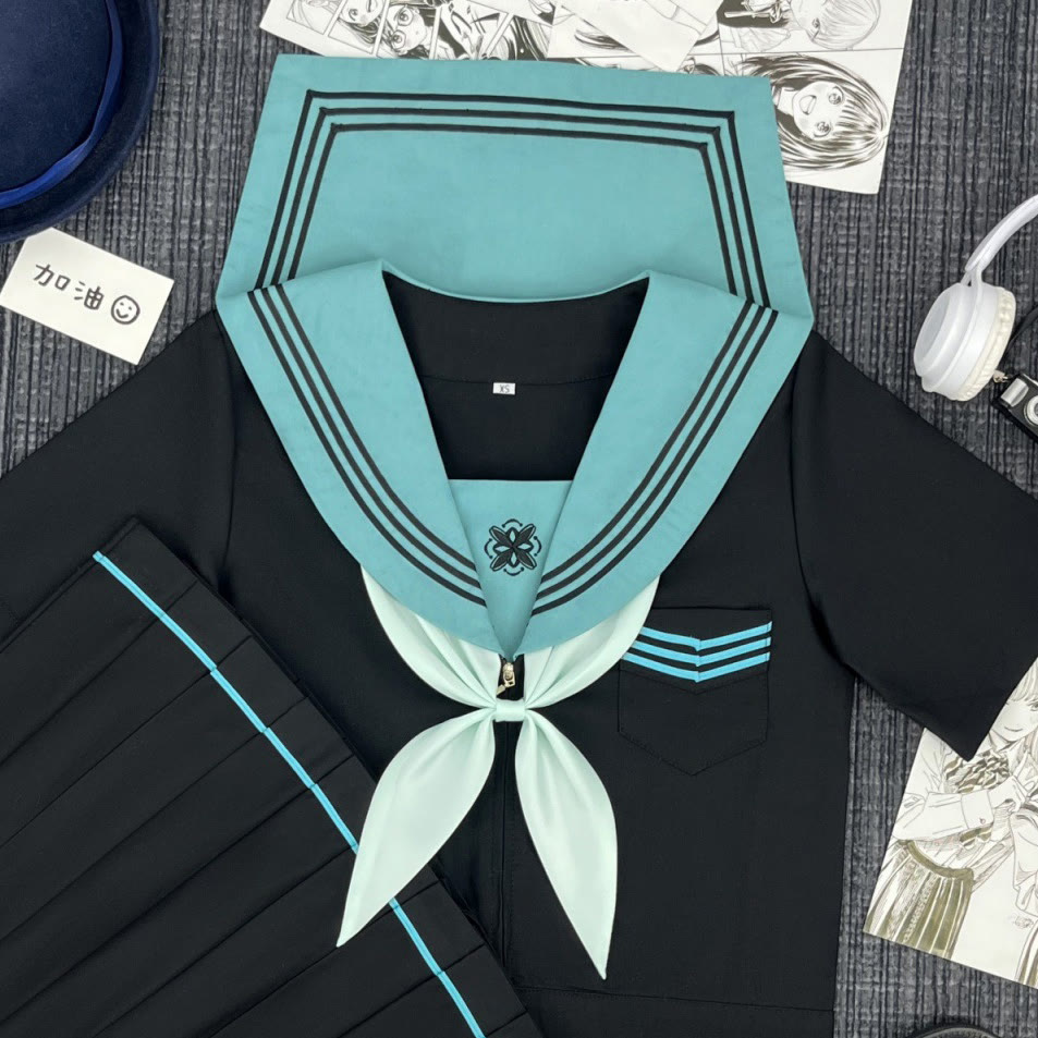 Preppy JK Sailor Uniform Set - Short Sleeve + Bow Tie - 2XL - image 6