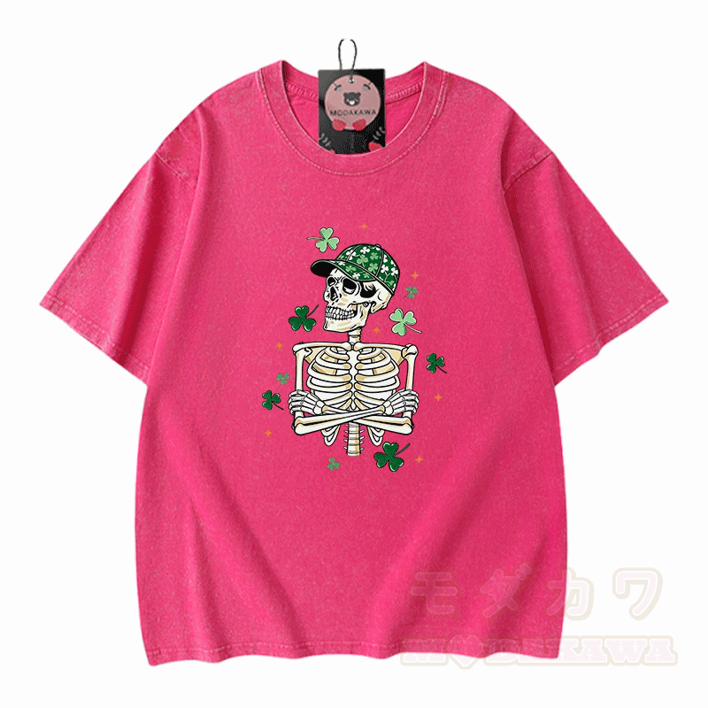 St. Patrick's Day Graphic Modakawa Vintage Washed 100% Cotton T-shirt - Rose Red - 5XL - image 5
