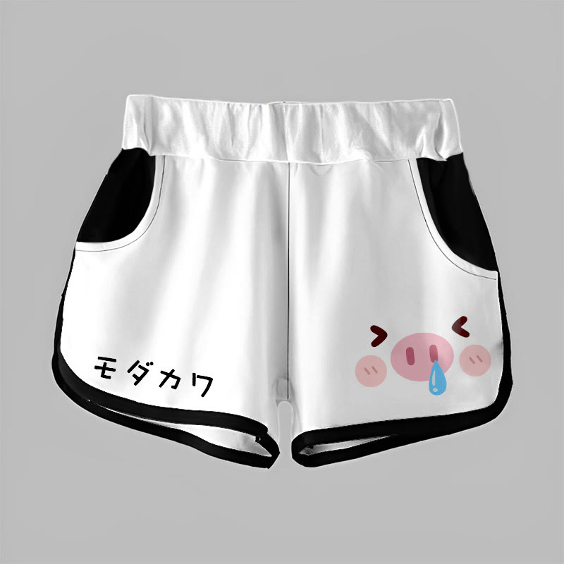 Gradient Snotty Pig Graphic MODAKAWA Shorts - White - 5XL - image 5
