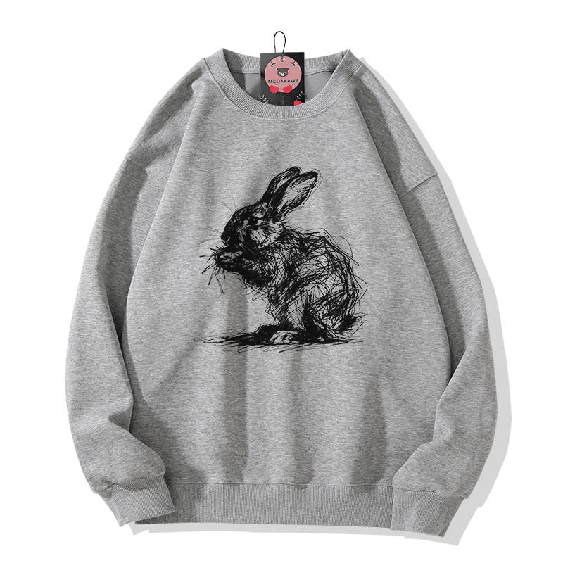 Sketch Rabbit Graphic Modakawa Sweatshirt - Grey - 5XL - image 3