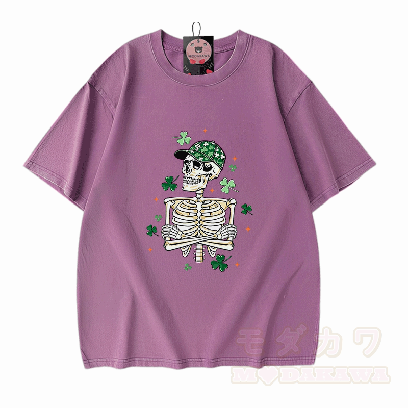St. Patrick's Day Graphic Modakawa Vintage Washed 100% Cotton T-shirt - Purple - 5XL - image 6