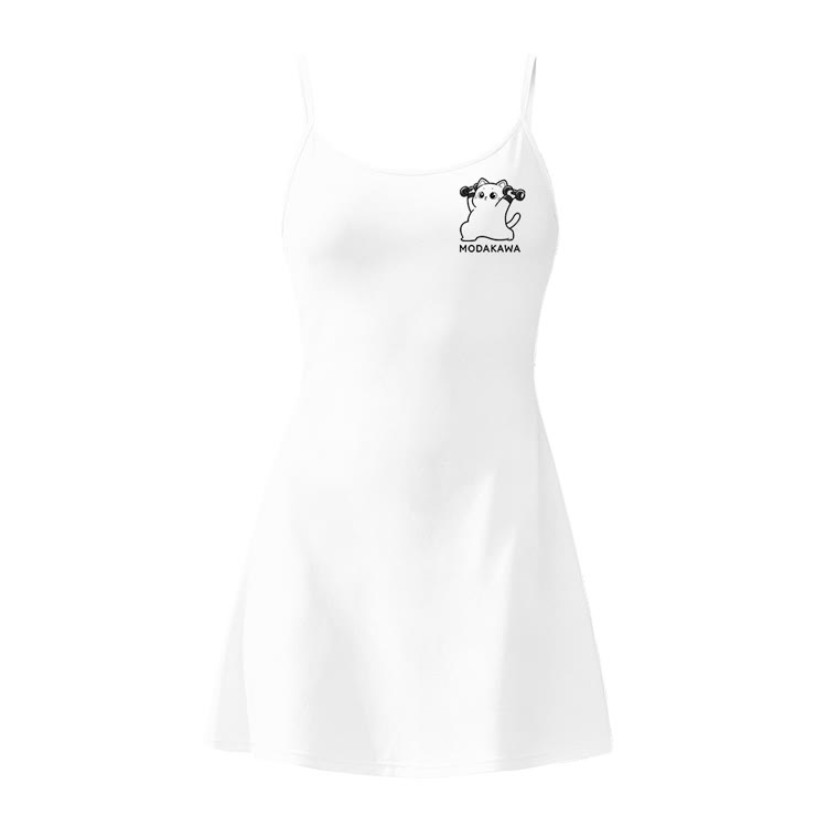 Minimal Kitty Graphic Modakawa Gradient Sleeveless Workout Tennis Dress with Hidden Pocket Shorts - White - 2XL - image 7