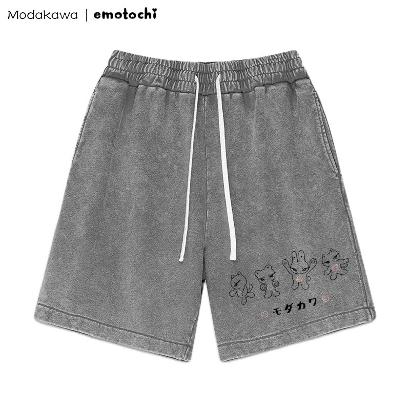 MODAKAWA X emotochi Kitty Graphic Vintage Washed Shorts - Grey - 3XL - image 3