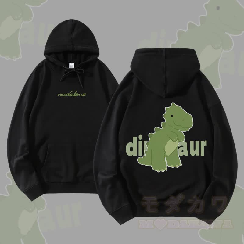 MODAKAWA Cute Dinosaur Graphic Cotton-Blend Matching Hoodie - Black - 5XL - image 5